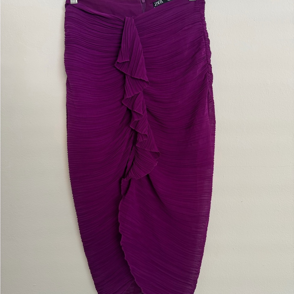 Zara Deep Purple Pleated Ruffle Midi Skirt